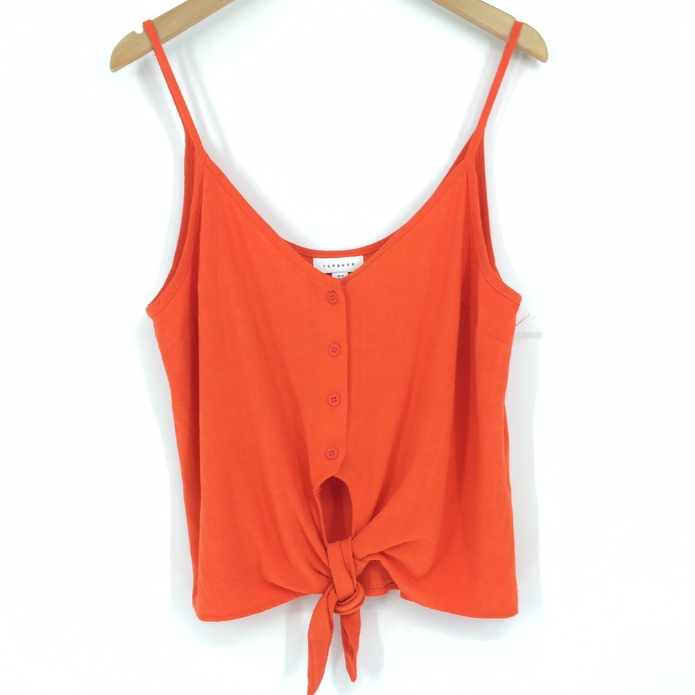 Topshop Polly Tie Front Womens Size 8 Spaghetti Strap Camisole Orange Medium